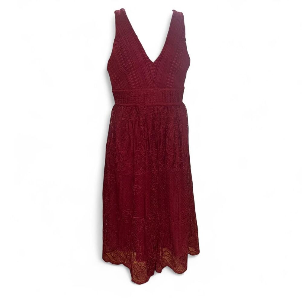 HD in Paris Anthropologie Women's Red Burgundy Lace Midi Dress SZ L NWT